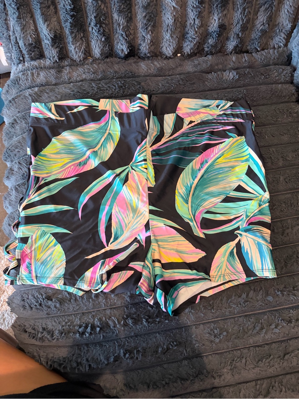 torrid Black Tropical Leaf Print Swim Bike Shorts